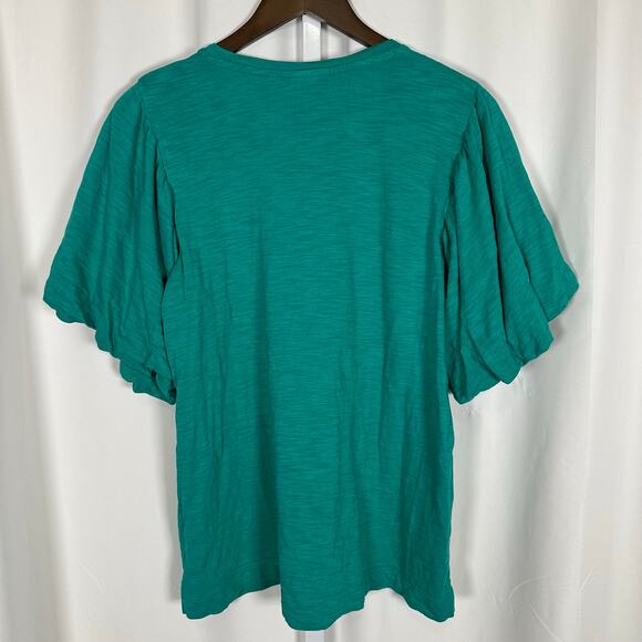 Chico's Cotton Slub Puff Sleeve Tee Bright Green 2 US L Summer Closet Staple‎ - Picture 4 of 8